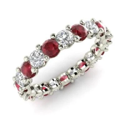 2.54 Ct Natural Ruby Diamond Wedding Bridal Eternity Band 14K White Gold - Image 1 of 4