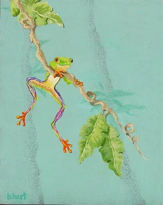 Impresión de bellas artes de rana árbol-giclee-buena impresión vivero-obra de arte de la selva-verde azulado-sin marco - Imagen 1 de 2