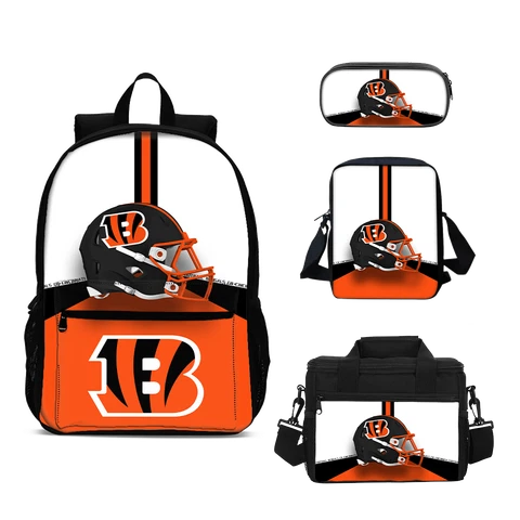 Cincinnati Bengals School Backpack Set Lunch Bag Crossbody Shoulder Bag Pen Bag Cover