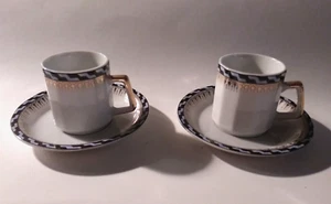 Tanaka Demi-Tasse Tea Cup & Saucer 2 Sets Gold Trim Mini Demitasse Cappuccino - Picture 1 of 6