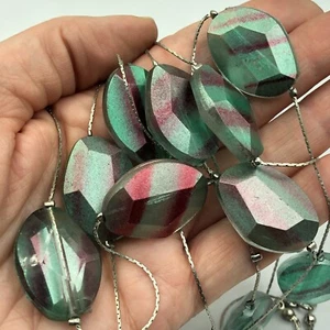 Rainbow Necklace Silver Tone & Green Bead Double-Strand Festival Boho Hippy - Picture 1 of 14