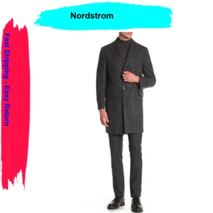 Nordstrom Rack Niles Peak Lapel Windowpane Print Coat, Charcoal Grey, 34-36 - Picture 1 of 2