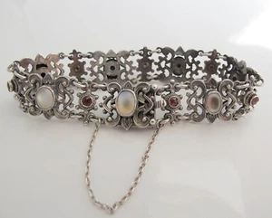 Gorgeous Austrian antique silver moonstone and garnet bracelet c1890 - Picture 1 of 8