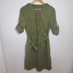 Talbots Dress Women's 10, Olive Green Belted Ruffle Front Roll Tab Shirt Dress - Bild 1 von 14