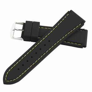 Hadley-Roma MS3345 Black Silicone Rubber Colored Stitch Dive Watch Band Strap
