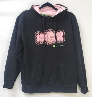 John Deere Hoodie Women's Large Pullover Black w/ Pink Logo Country Way Of Life - Image 1 of 4