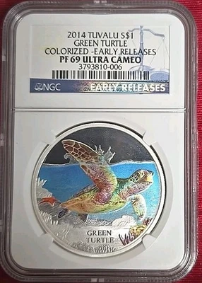 2014 S$1 Tuvalu Green Sea Turtle Colorized NGC Proof 69 - Image 1 of 4