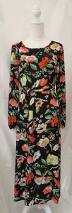Jessica Ladies Dress Size 14 Black Red Gold Floral Long Sleeves Round Neck Bnwt - Picture 1 of 24