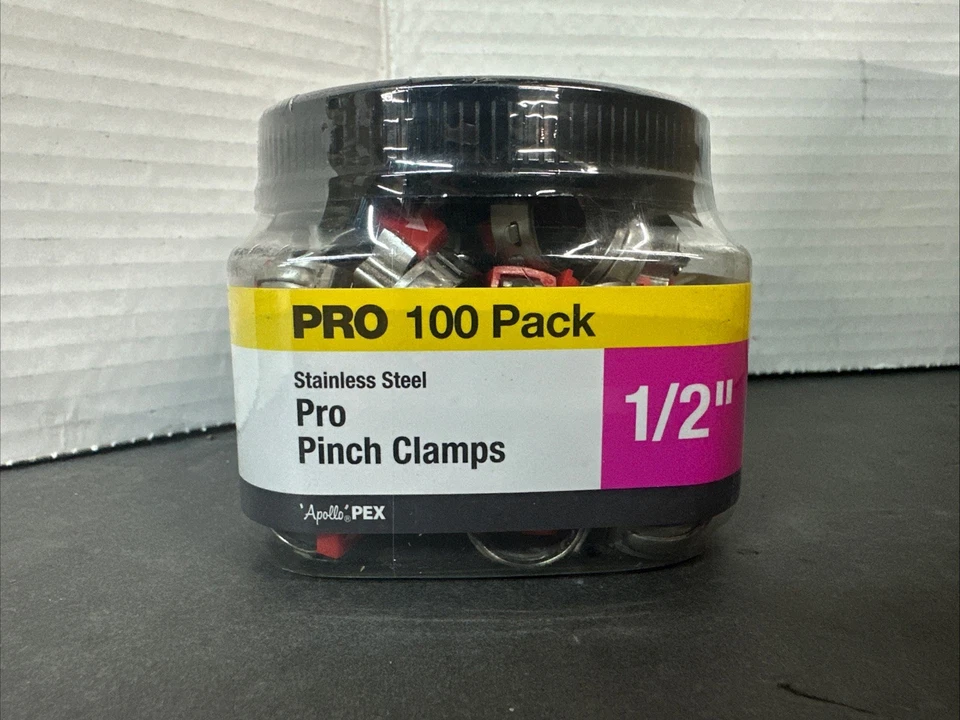 Apollo 1/2” Stainless PEX Barb Pro Pinch Clamp Pro Pack (100 Pack) Pxpro12100jr