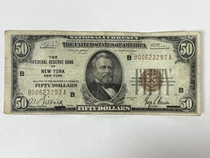1929 $50 Fifty Dollar Bill Federal Reserve Banknote New York Brown Seal - Picture 1 of 8