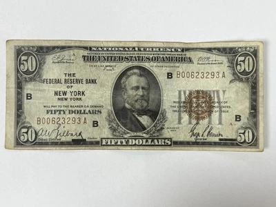 1929 $50 Fifty Dollar Bill Federal Reserve Banknote New York Brown Seal - Image 1 of 4