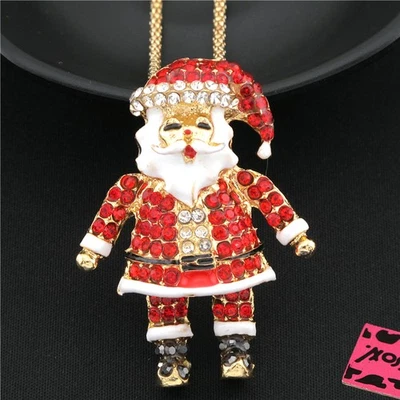 Moda Mujeres Cristal Rojo Esmalte Papá Noel Colgante Cadena Larga Collar Foto 1 de 3