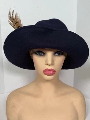 复古 50 年代 CARSON PIRIE SCOTT 蓝色羊毛毛毡帽带羽毛 — 第 1/4 张图片