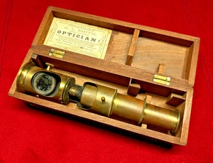 Antique 6" Portable Brass Field Microscope w/Wooden Box - Picture 1 of 10