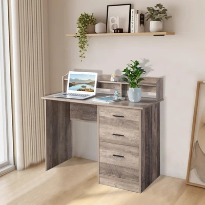 Escritorio de computadora portátil estación de trabajo mesa hogar oficina muebles de madera 3 cajones Foto 1 de 4