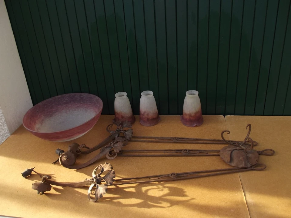 ancien lustre art nouveau Muller fréres Lunéville de ginkgo biloba à restaurer - Photo 1/4