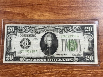 1928 B $20 Twenty Dollar Federal Reserve Note Chicago Currency Note G20093936A - Image 1 of 4