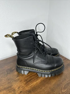 DR. MARTENS Audrick Black Nappa Leather Platform 8-Eye Ankle Boots M8.5 W10 - Picture 1 of 13