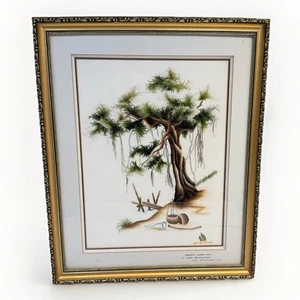 Framed Embroidery Needlepoint Artwork Banyan Tree Signed Personalized Dated 2003 - Picture 1 of 17