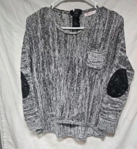 Girls Sweater XL  Grey Black Elbow Patches Sequins Zipper - Picture 1 of 10