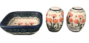 Polish Pottery Ceramika Artystyczna Salt & Pepper And Small Bowl Boleslawiec - Picture 1 of 7