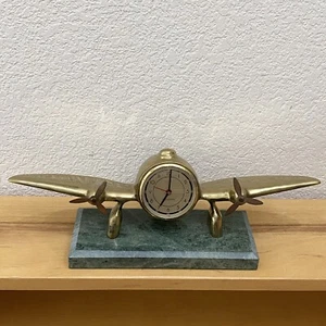 Vintage SARSAPARILLA Brass Airplane Desk Clock Marble Base NOT WORKING For Parts - Picture 1 of 12