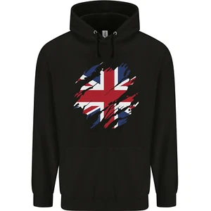 Torn British Flag Union Jack Britain Mens 80% Cotton Hoodie[Royal Blue,S] - Picture 1 of 27