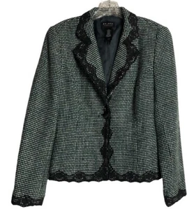Axcess Liz Claiborne Woman’s Blazer~Size 10~Black and White Tweed~Lace Trimmed - Picture 1 of 10
