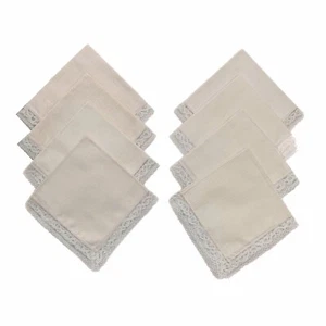 Lace Edge Linen Dinner Napkins Beige Elegant Set 8 Cottage Core Vintage - Picture 1 of 3