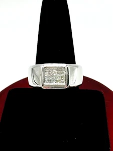Mens Princess Cut Diamond Ring, 14k Solid White Gold,  Size 10, 13.1 Grams - Picture 1 of 6