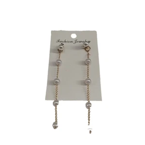 Faux Pearl Dangle Earrings Plated Brass Plated Chain Fashion Jewelry - Picture 1 of 5