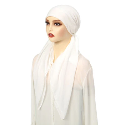 Women Muslim Hijab Long Tail Pre-Tied Turban Hair Cover Bonnet Cap Scarf Sahwls - Image 1 of 4