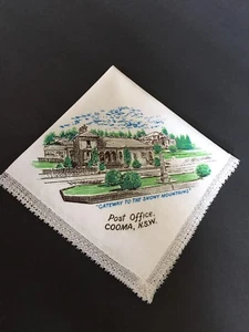 Vintage Hankie Handkerchief Souvenir Post Office Cooma N.S.W. 11" P-6 - Picture 1 of 7