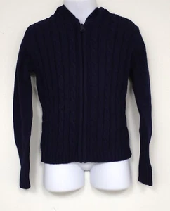 Cherokee Sweater Cotton Navy Blue Cable Knit Front Hoodie School Uniform Zip - Picture 1 of 7