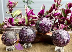 Venta al por mayor lote de 4 piezas bola de cristal de esferas de mica de lepidolita natural - Imagen 1 de 8