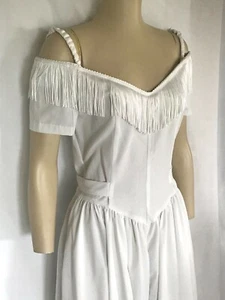 White Fringe Western Wedding Tie Back Dress, XS-L - Picture 1 of 10