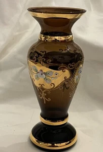 VNTG Cassovia DEDGold Gilt Hand Painted 3D Floral Amber Red Vase W/org Sticker - Bild 1 von 19
