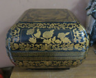 Vintage Asian Chinese Black & Gold Hand Painted Lacquer Box Phoenix Birds Lotus