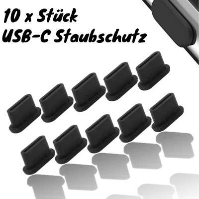 MARKENLOS 10x USB-C Staubschutz Kappen DPG Stecker Silikon - Schwarz