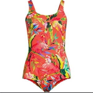 NWOT Lands End Tugless One-piece Swimsuit Modest Bathing Suit Tropical Women 6P - Picture 1 of 10