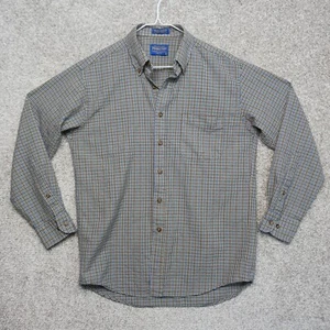 Camisa de lana Sir Pendleton para hombre gris medio a cuadros guinga abotonada manga larga - Imagen 1 de 9