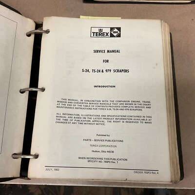 Terex S-24 TS-24 979 SCRAPER MAINTENANCE SERVICE SHOP REPAIR T/S MANUAL TRACTOR - Image 1 of 4