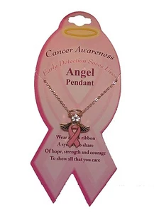 1 PINK RIBBON NECKLACE BREAST CANCER AWARNESS ANGEL OF HOPE PENDANT BCANK - Picture 1 of 2