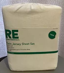 Twin Sheet Set White Soft Jersey Style Flat, Fitted, Pillowcase Room Essentials - Picture 1 of 6