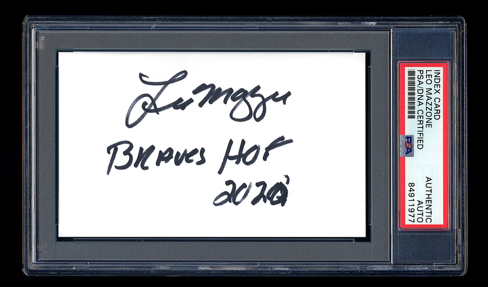 LEO MAZZONE SIGNED MINT INDEX CARD PSA/DNA AUTOGRAPHED ATLANTA BRAVES HOF WSC - Image 1 of 1
