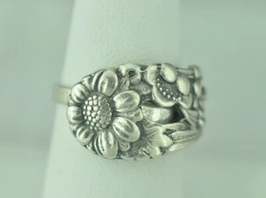 Massiver verstellbarer Löffelring 925 Sterling Silber Blume floral - Bild 1 von 6