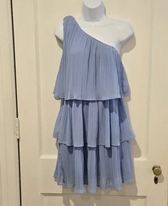 ZESICA Women's One Shoulder Sleeveless Pleated Tiered Chiffon Mini Dress Small - Picture 1 of 9