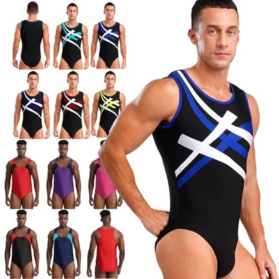 Men's Sleeveless U Neck Leotard Bodysuit Wrestling Singlet Swimming Jockstrap - Image 1 of 4