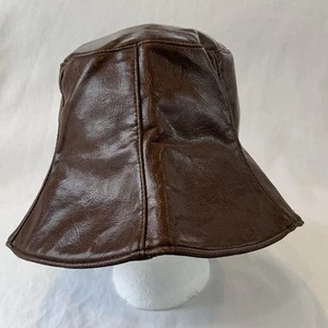 Vintage Faux Leather Bucket Hat Brown Good Times 70s 80s - Picture 1 of 6