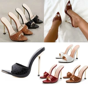 New simple solid color party shoes sexy snakeskin grain pointy stiletto sandals - Picture 1 of 14